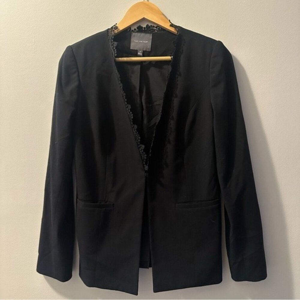 The Limited Black Tailored Blazer Lace Trim Size 2 | Quiet Luxury Y2K Chic - Picture 3 of 12
